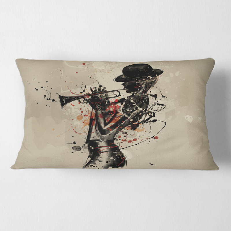 Rectangle, femme jouant de la trompette - coussin décoratif moderne imprimé