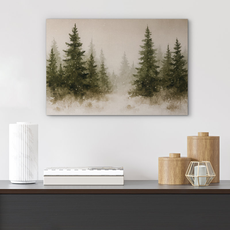 «Evergreen Forest in Winter Snow Peaceful Woodland Scene», reproduction d'art sur toile encadrée, H 12 po x l 18 po