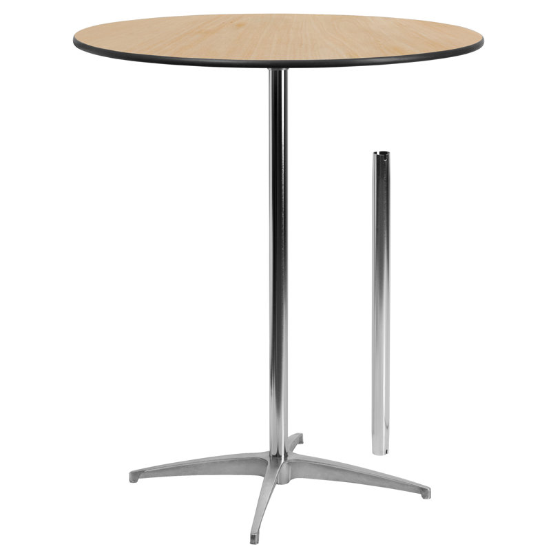Marrel Round Wood Cocktail Table with Columns, 42" H x 36" L x 36" W, Oak, Chrome