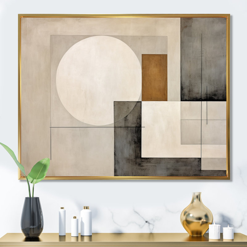 Convergence harmonique beige et brun - impression, Cadre flottant doré, H 16 po x l 32 po x P 1 po