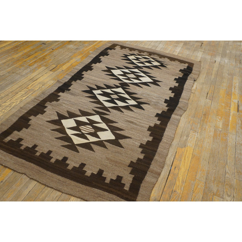 Antique Navajo Small Scatter Size Wool Black, Grey Rug