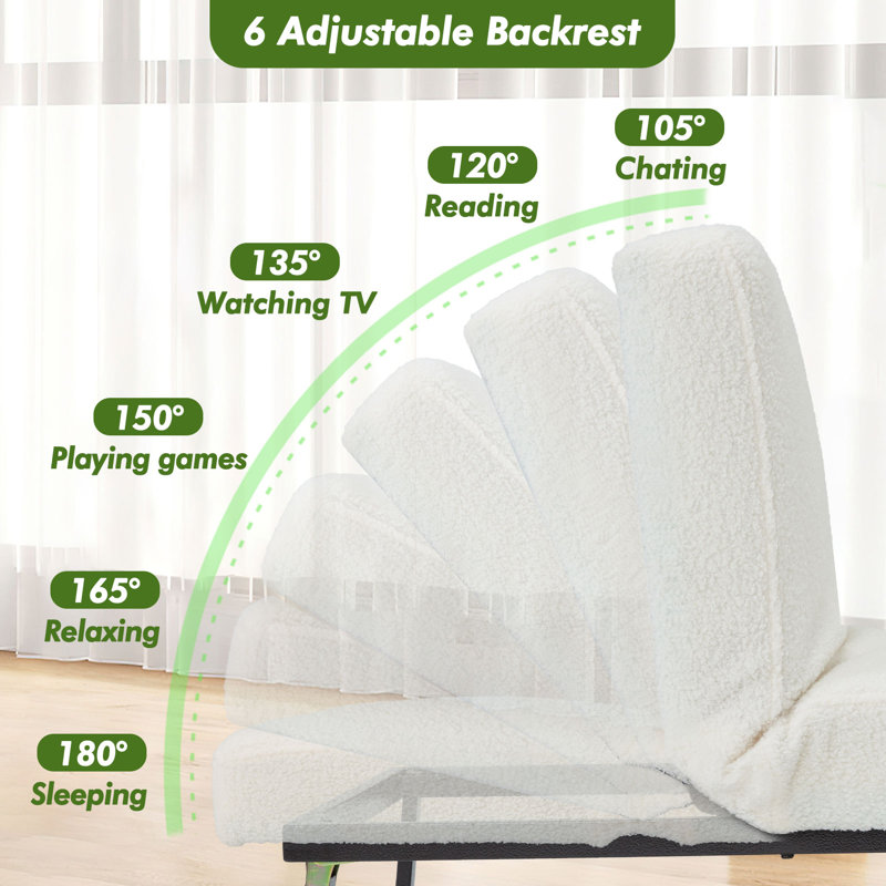 4-In-1 Convertible Sleeper Chair Bed, White Fabric