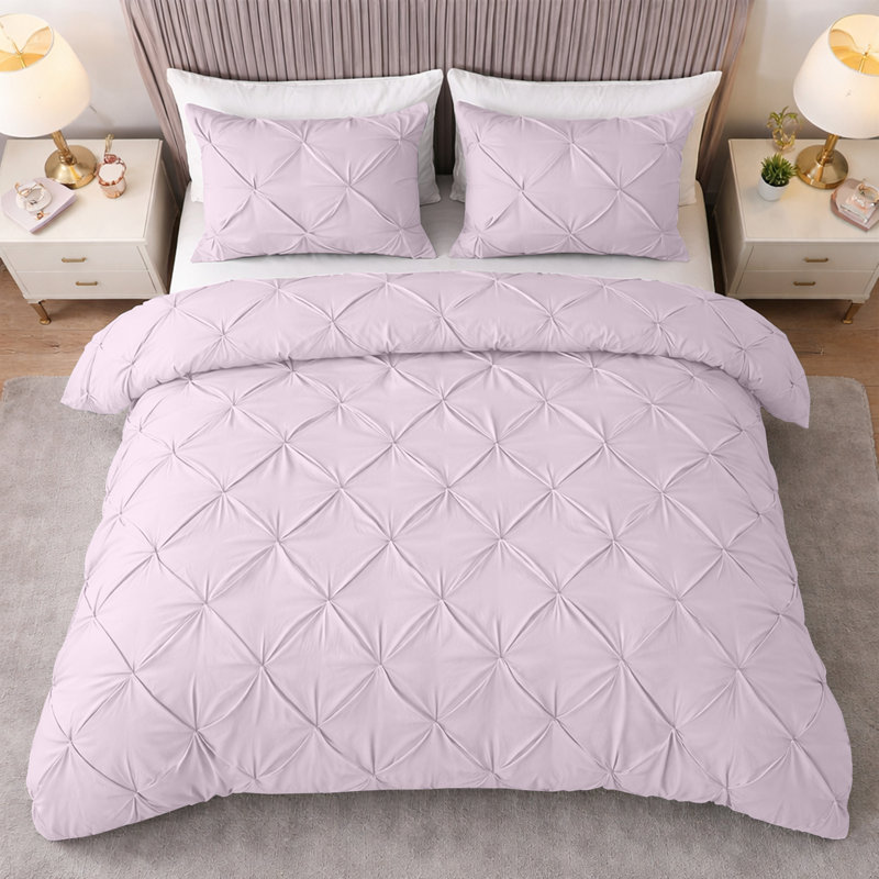 Pintuck Microfiber Duvet Cover Set with Pillowcases – Pleated Textured Bedding, Soft Luxury Quilt Cover, Breathable All-Season Comforter Cover, Modern Hotel Style Bed Set