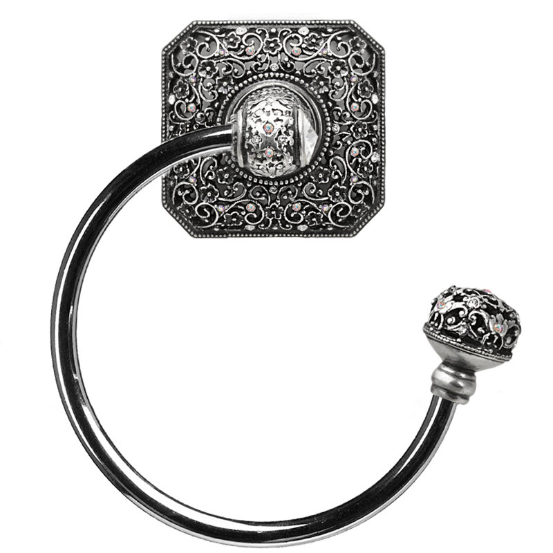 Juliane Grace swing towel reeded ring right with 131 Swarovski Clear Crystals in Antique Brass, Silver