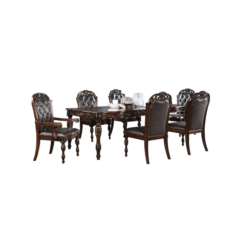 Fauteuil traditionnel 2 pièces pour salle à manger, bois massif brun