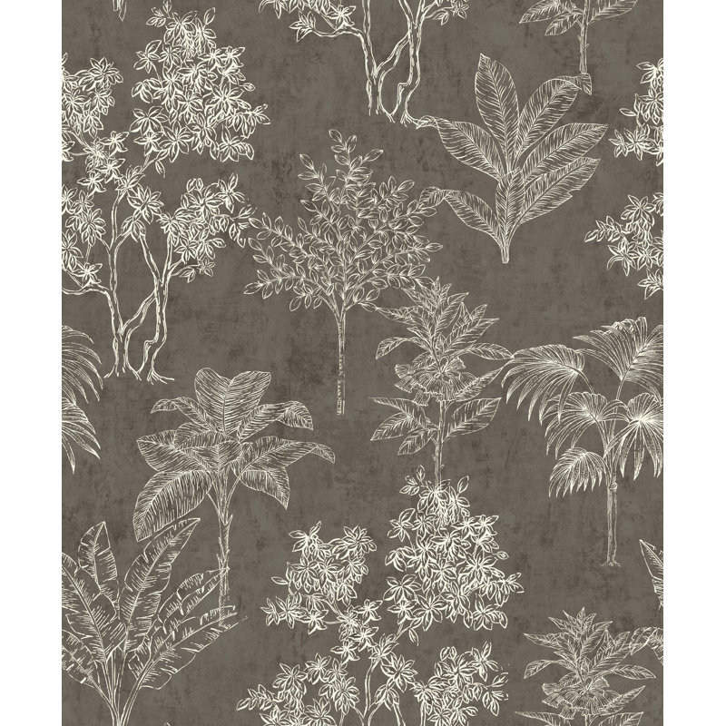 Zen Floral Paper Metallic Wallpaper Roll, Dark Gray