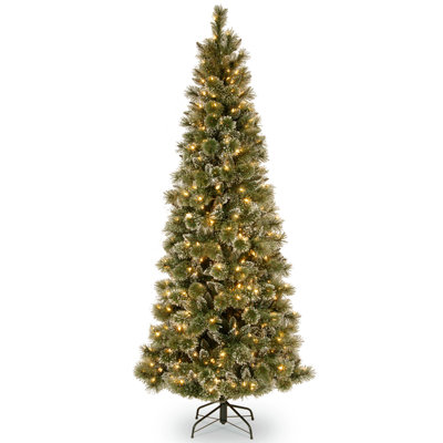 Glittery Bristle Pine Slim Tree with LED Lights