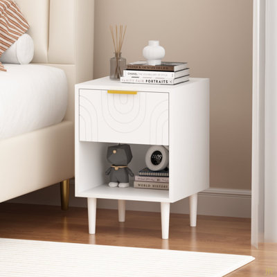 Table de chevet moderne de 22,83 po de hauteur avec un tiroir et une tablette ouverte - poignée décorative, idéale pour la décoration de chambre à coucher