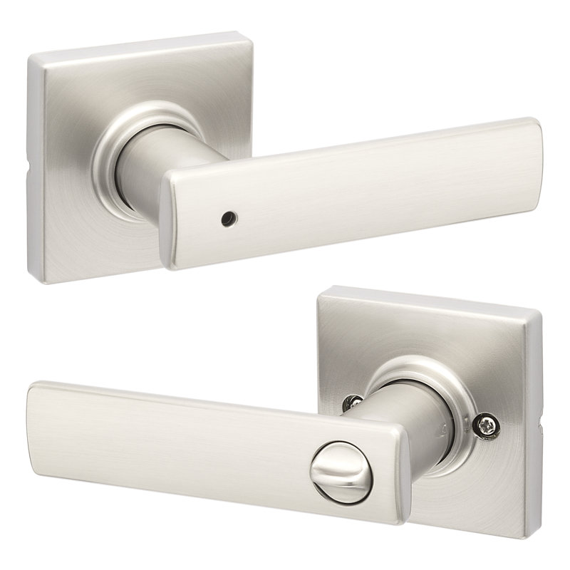 Poignée de porte d'intimité bretonne avec rosette bretonne, Nickel satiné