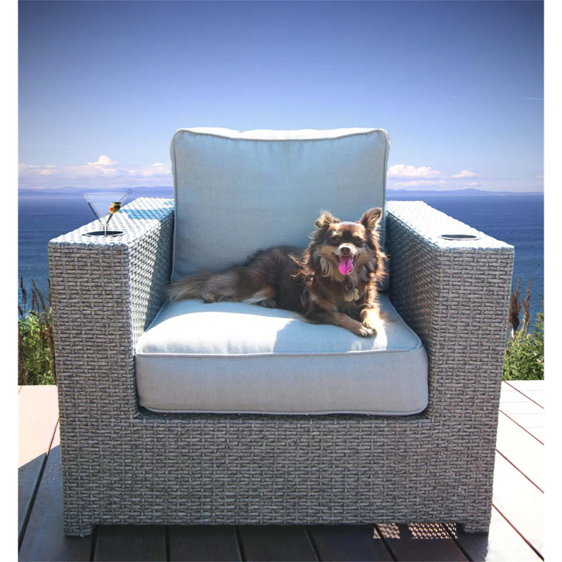 Fauteuil club en osier, 1, Gris, Blanc