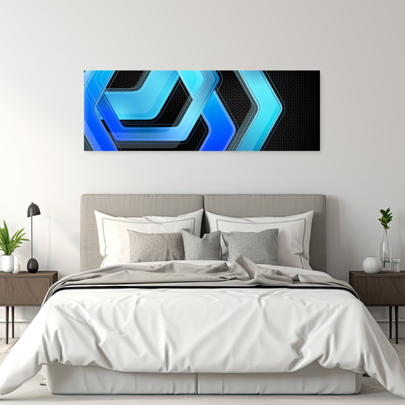 Art mural géométrique abstrait géométrique bleu dynamique, H 60 po x l 20 po