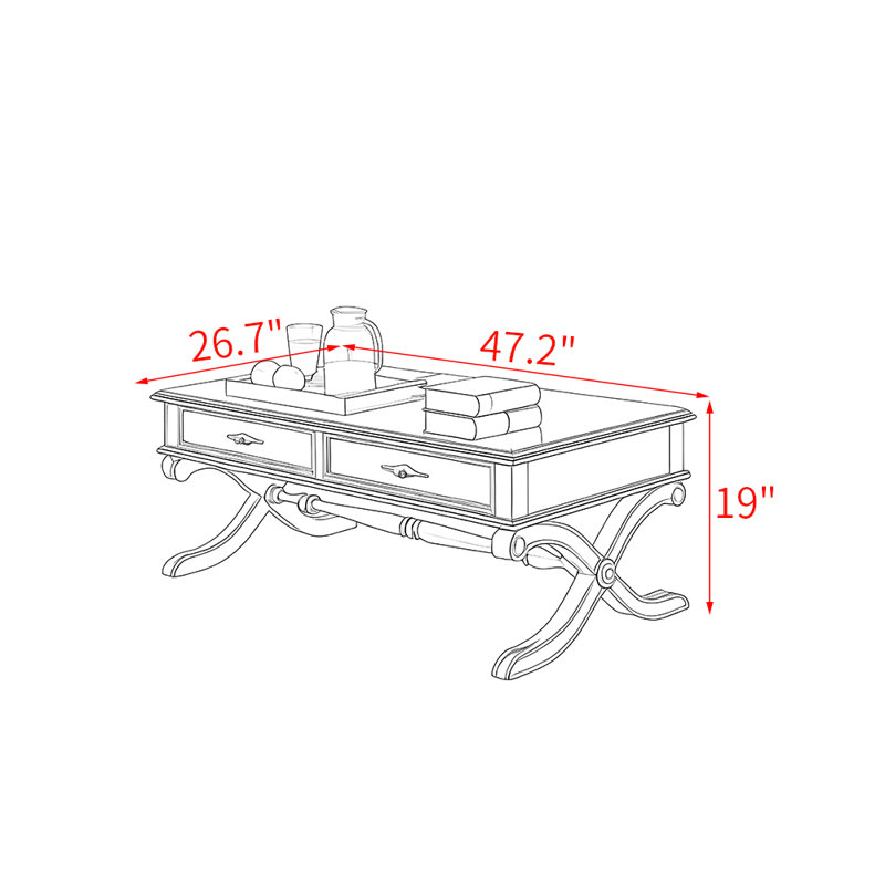 Table basse de style américain en bois massif sculpté.