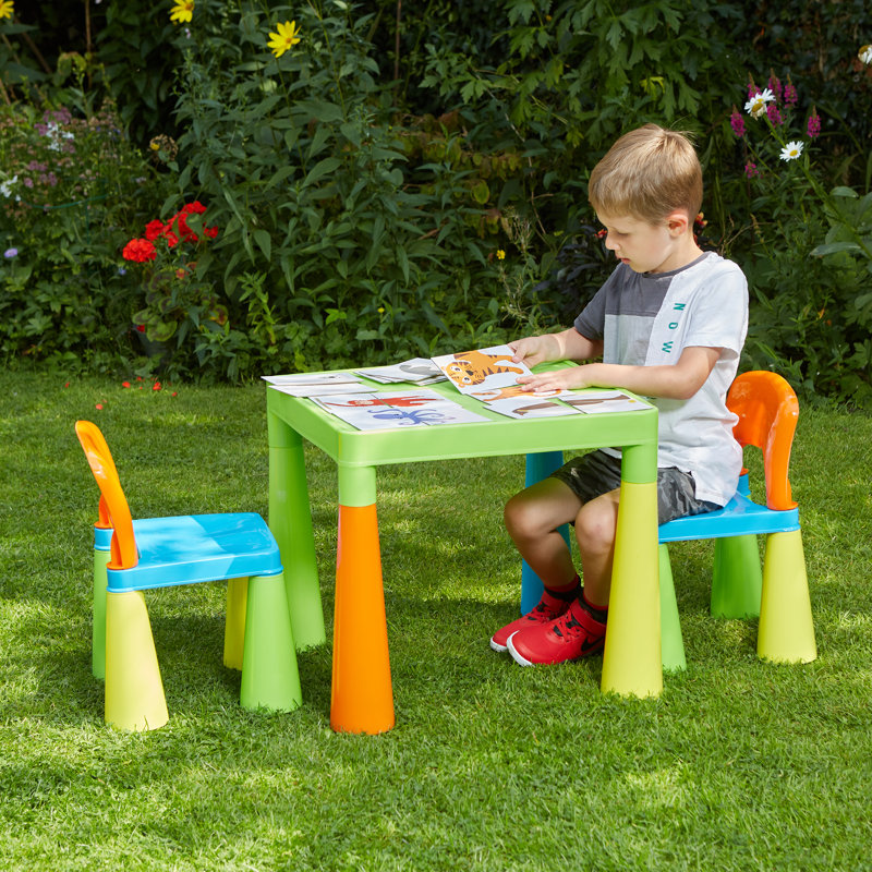 Kids Plastic Table and Two Chairs Set, Multi Colour