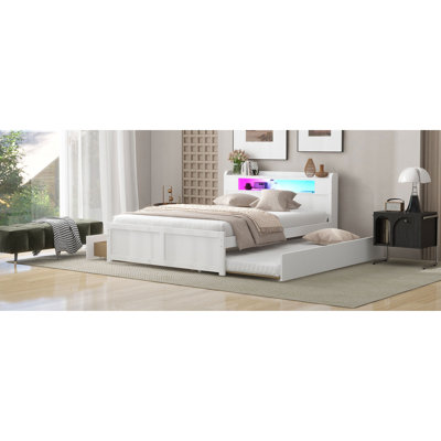Lits de rangement en bois peu encombrants avec DEL, grand lit, conception moderne