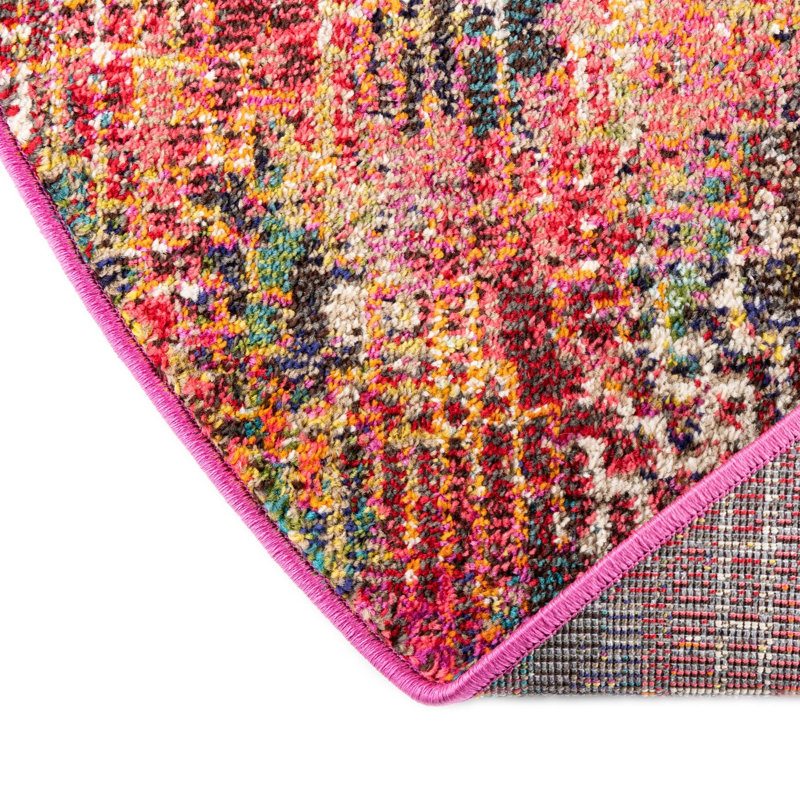 Tapis abstrait jaune / rouge / bleu, Rond 3 pi 3 po