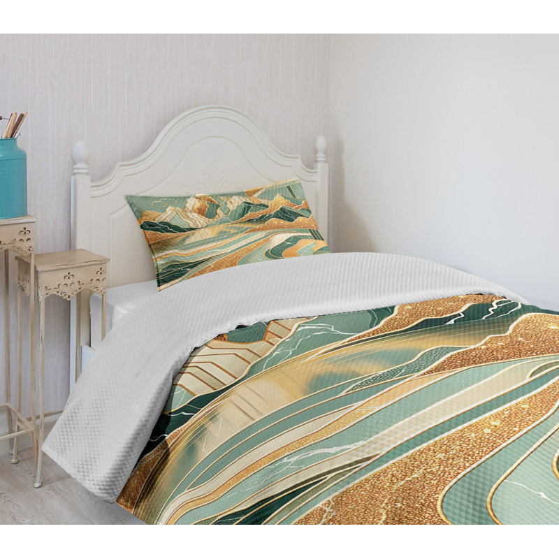 Amber Teal Burnt Orange Twin Polyester Bedspread Set