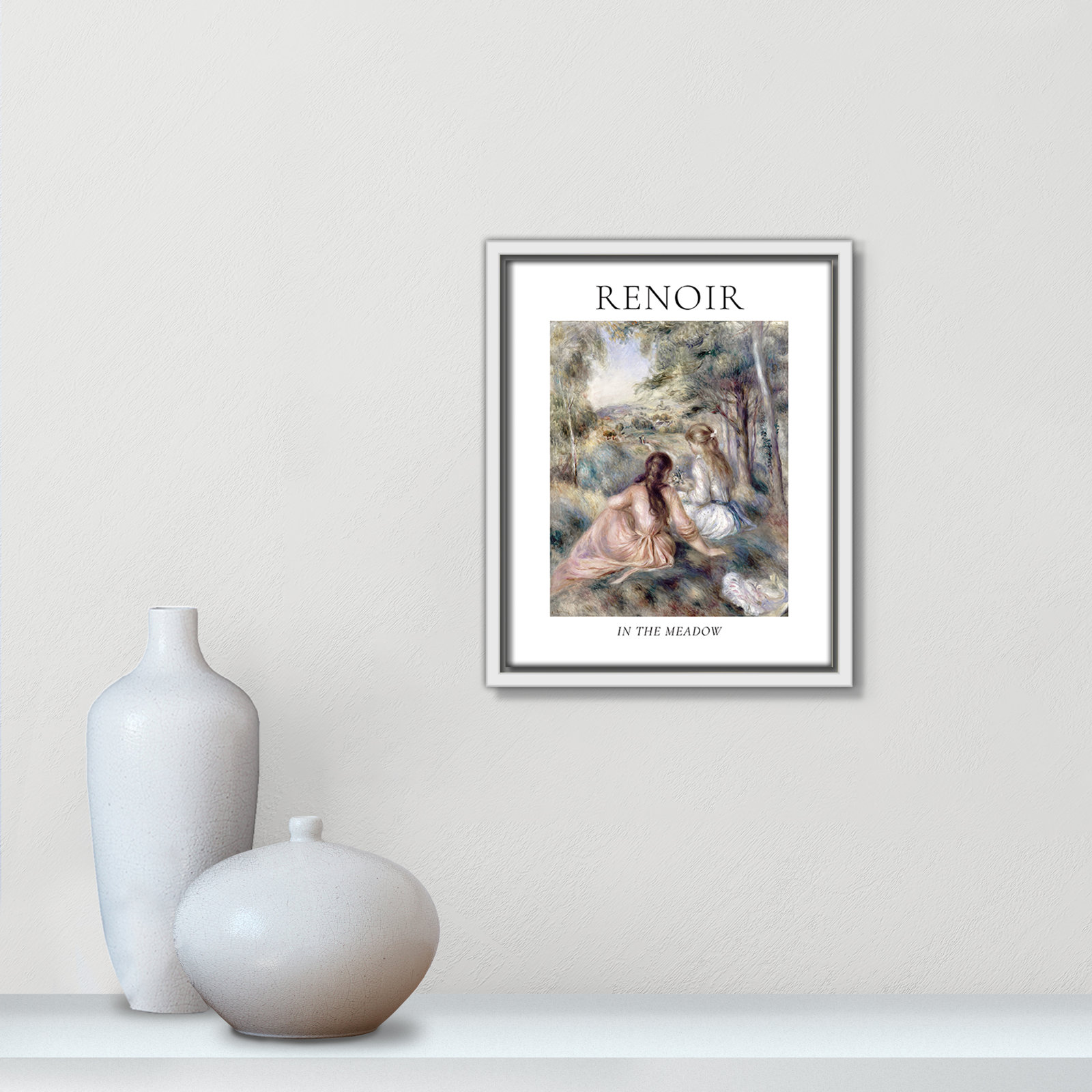 Old Masters Collection " In The Meadow " by Auguste Renoir, No, 37.5" H x 25.5" W x 2" D, White Floater Frame