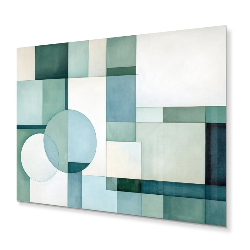 «Green Blue Abstract Geometric Fusion I», reproduction non encadrée sur métal, H 24 po x l 32 po x P 1 po