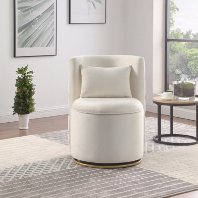 Fauteuil d'appoint pivotant à 360 ° avec fonction de rangement, fauteuil incurvé en velours avec base en métal doré pour le salon, la chambre de bébé