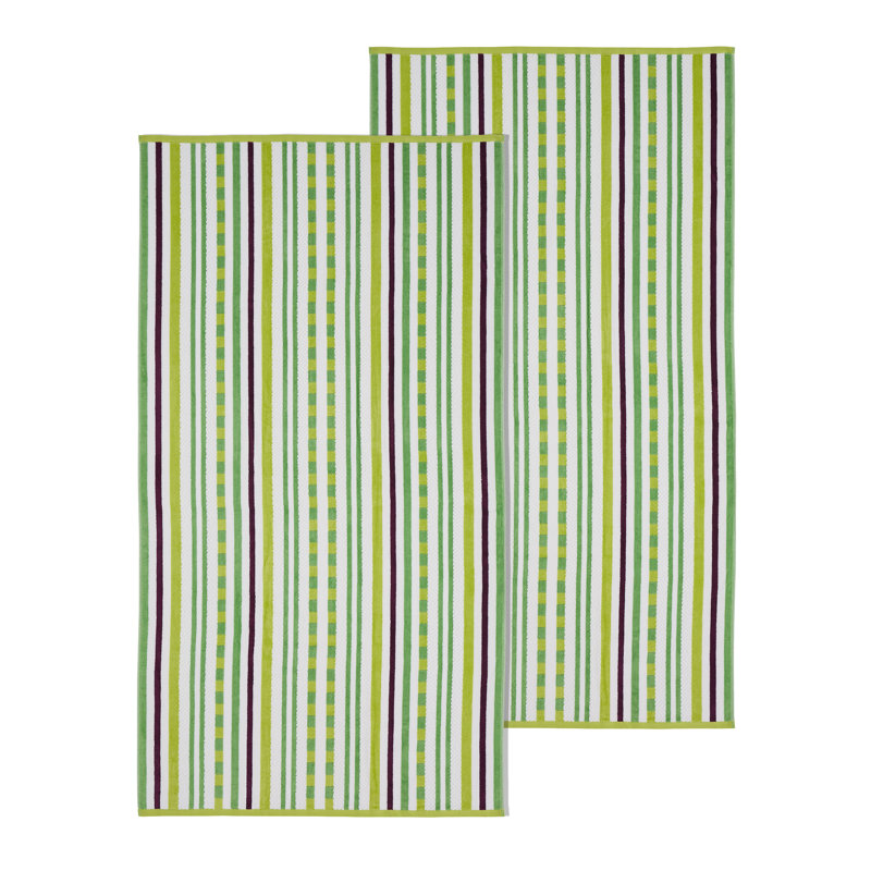Serviette de plage texturée 100% coton à rayures Gilus, Poire