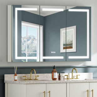 LED Lighted Bathroom Medicine Cabinet With Mirror, Defogger, Touch Sensor, 3 Colors, Dimmer, Outlets And Usbs, Recessed Or Wall Mount
