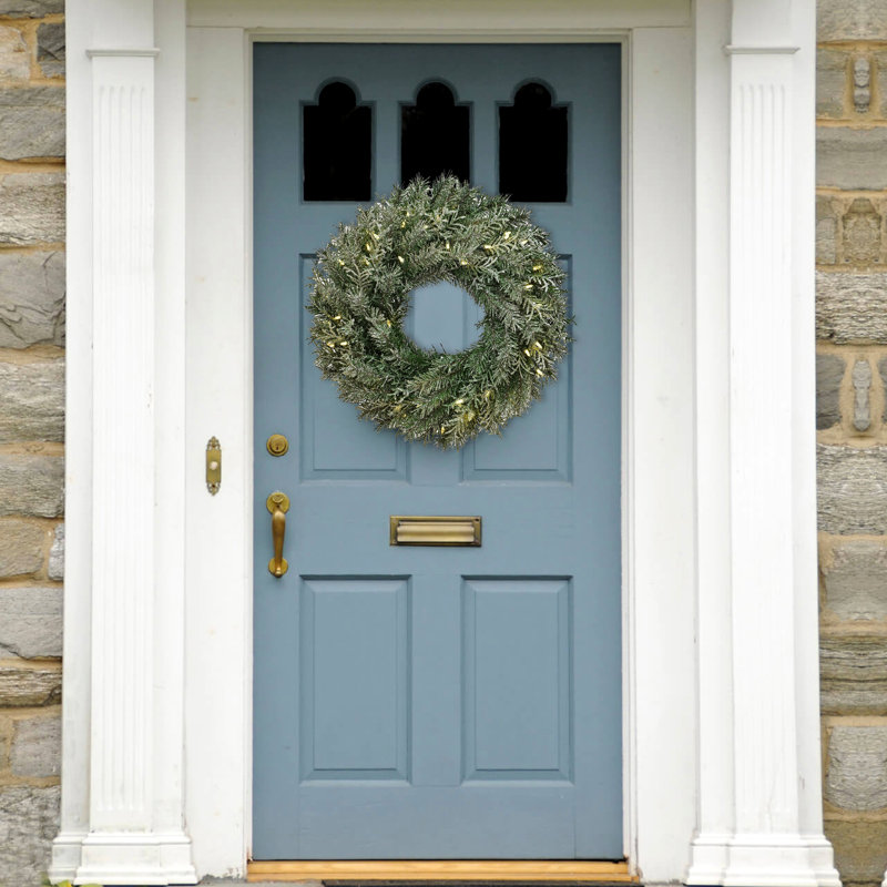 The Holiday Aisle® 24" Snowy Stonington Fir Wreath with Battery Operated LED Lights