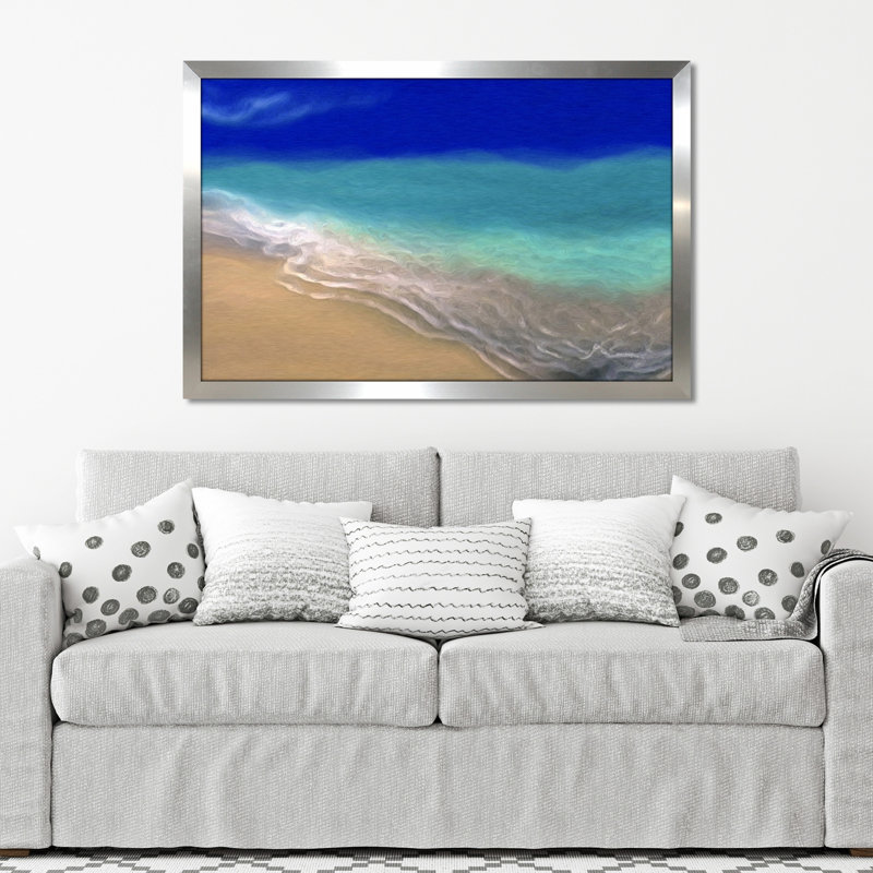 «Beach Scene», reproduction d'art, H 21,5 po x l 27,5 po x P 0,75 po, Encadrement argenté