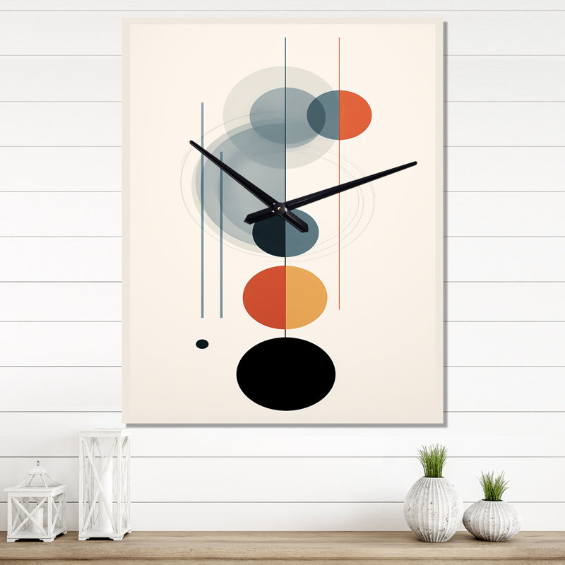 Waning With The Moon Circular Retro Geometrics VI - Abstract Modern Wall Clock, 40" H x 30" W x 1" D