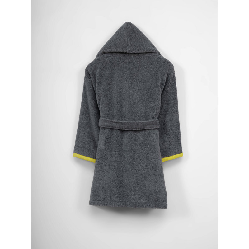 Peignoir 100% coton mi-mollet avec poches et capuche, Enfants M, Gris / Jaune