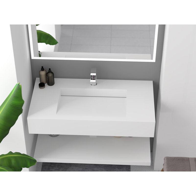 Lavabo de salle de bain mural rectangulaire minimaliste Boyter 36, Blanc