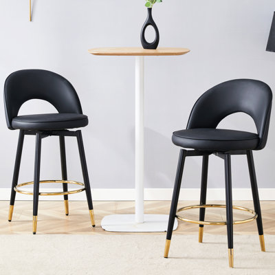 De 2 tabourets de bar rotatifs à 360 °, revêtement en polyuréthane moderne et structure en métal noir, pour une utilisation multiple dans le bureau à domicile, conception ergonomique, chaises faciles à assembler (paire), pieds de siège, espaces variés pour de longues heures,