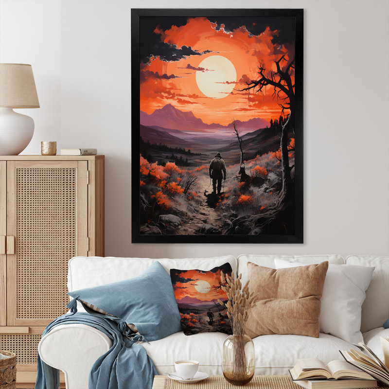 " Western Rugged Sunset I ", 20" H x 12" W x 1" D, Black Single Picture Framed
