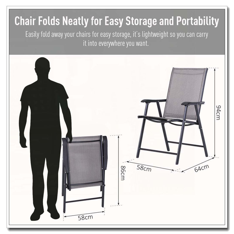 Ensemble de 2 chaises de patio pliantes Outsunny avec filet respirant et structure en acier thermolaqué