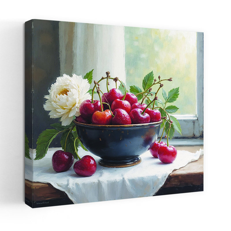 Art mural contemporain, cerise et fruits, H 36 po x l 36 po