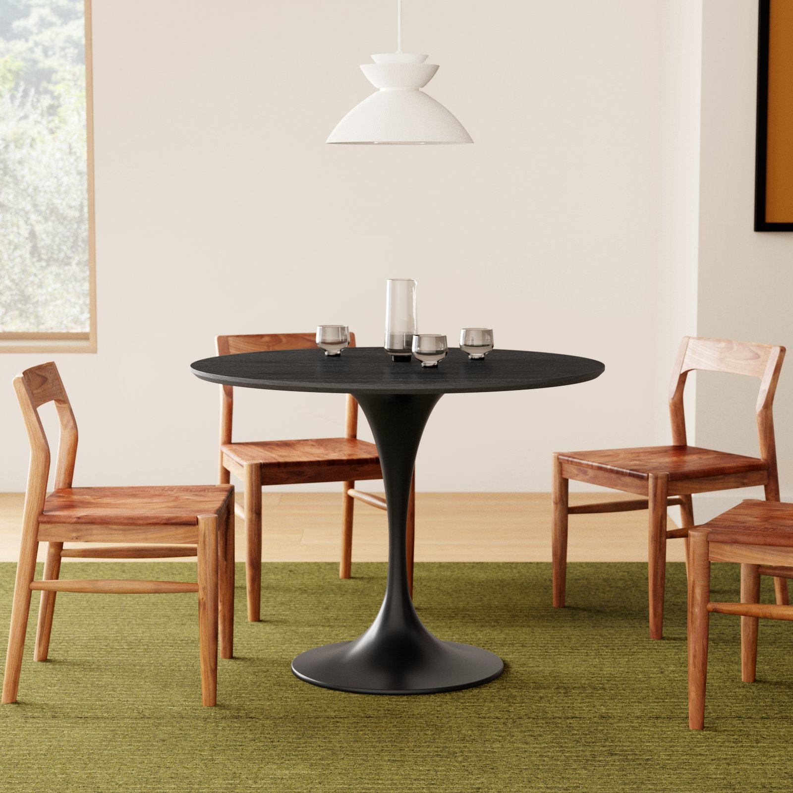 Flow 39.4'' Round Dining Table, Black/Black