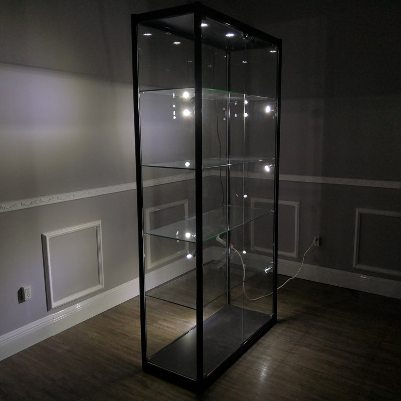 40X16.5X78" Glass & Aluminum Showcase Display Case with LED Lights 5-Tier Shelf Floor Stand