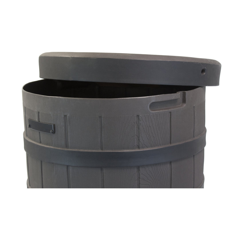 50 Gallon Dark Oak Plastic Rain Barrel with Brass Spigots