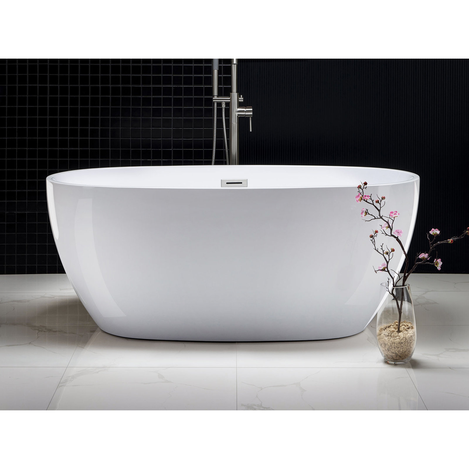 Ember 59'' Soaking Acrylic Bathtub, Brushed Nickel, White