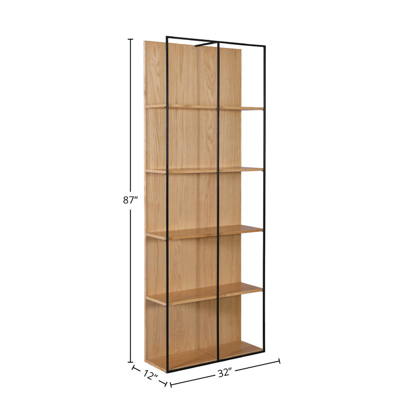 Gerald 87" Tall Oak Veneer Bookcase, Natural
