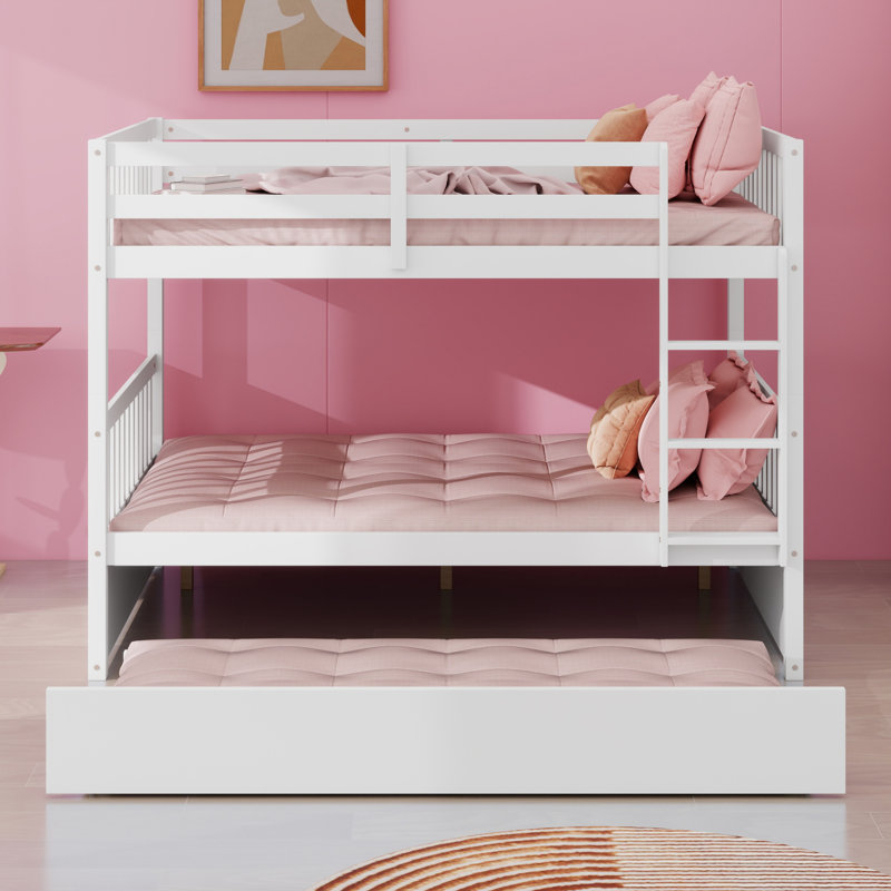 Bunk Bed Including Trundle, Ladder, Guardrails, White