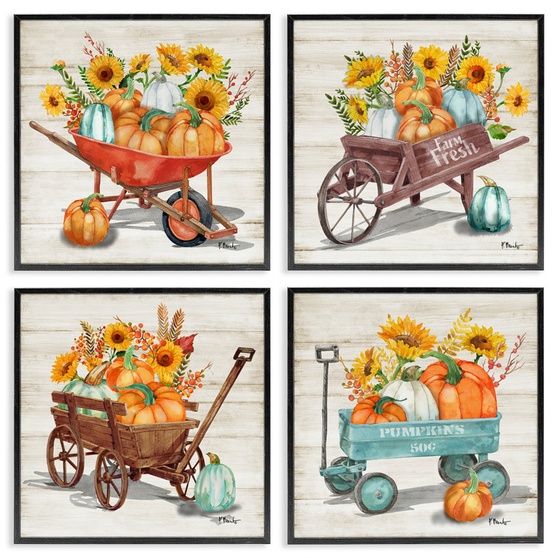 «Autumn Harvest Wagons», ensemble de 4 giclées encadrées par Paul Brent, Giclée encadrée noir minuit, H 17 po x l 17 po