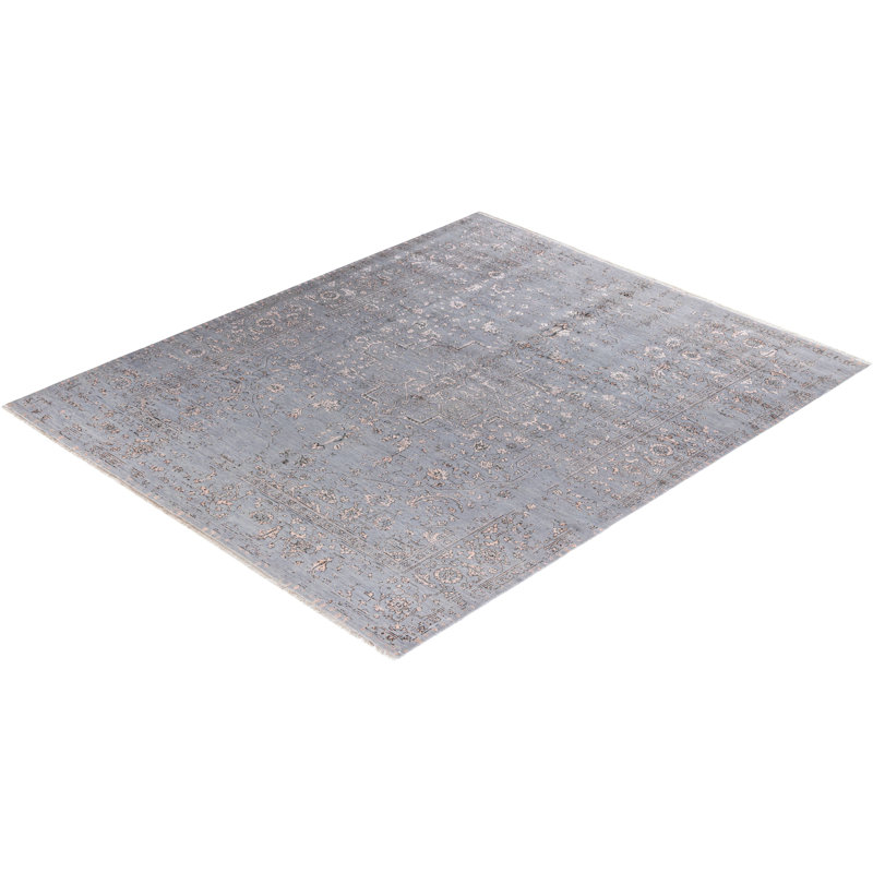 Tapis unique noué à la main gris Leonard de 8 pi 2 po x 10 pi 0 po Leonard
