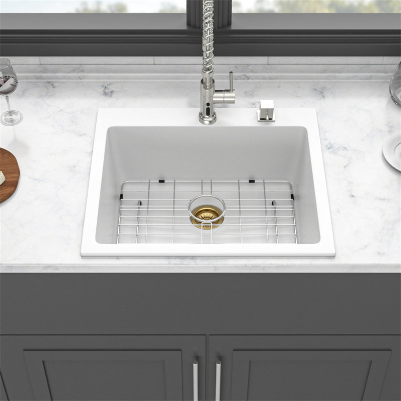 Quartz Kitchen Sink - 25X22" White Granite Composite Drop-In Kitchen Sink