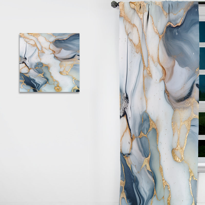 Duong Grey and Gold Tender Liquid Ink Art I - Modern Velvet Curtain - Room Darkening - 1 panel, 52" W x 63" L