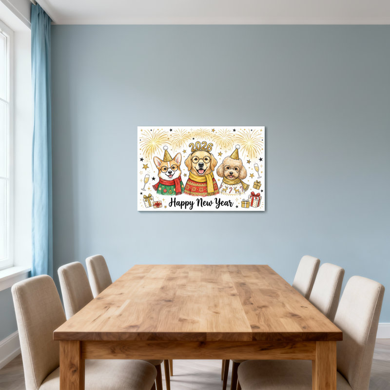 Animaux, corgi, chien, caniche, fête, fête, feux d'artifice, cadeaux, H 28 po x l 40 po