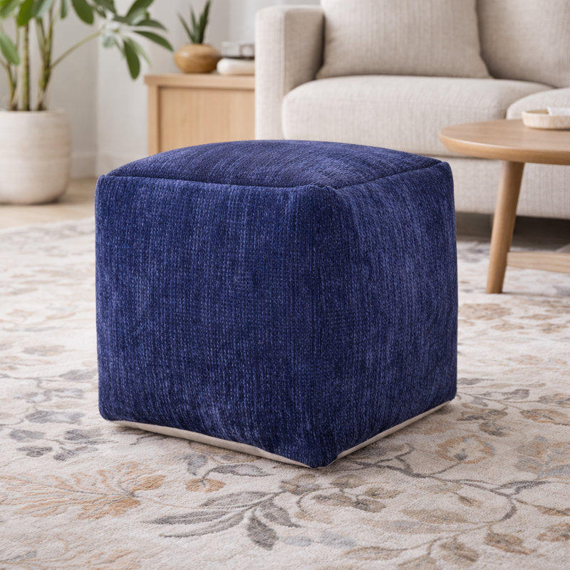 Repose-pieds Ines, Chenille bleue marine