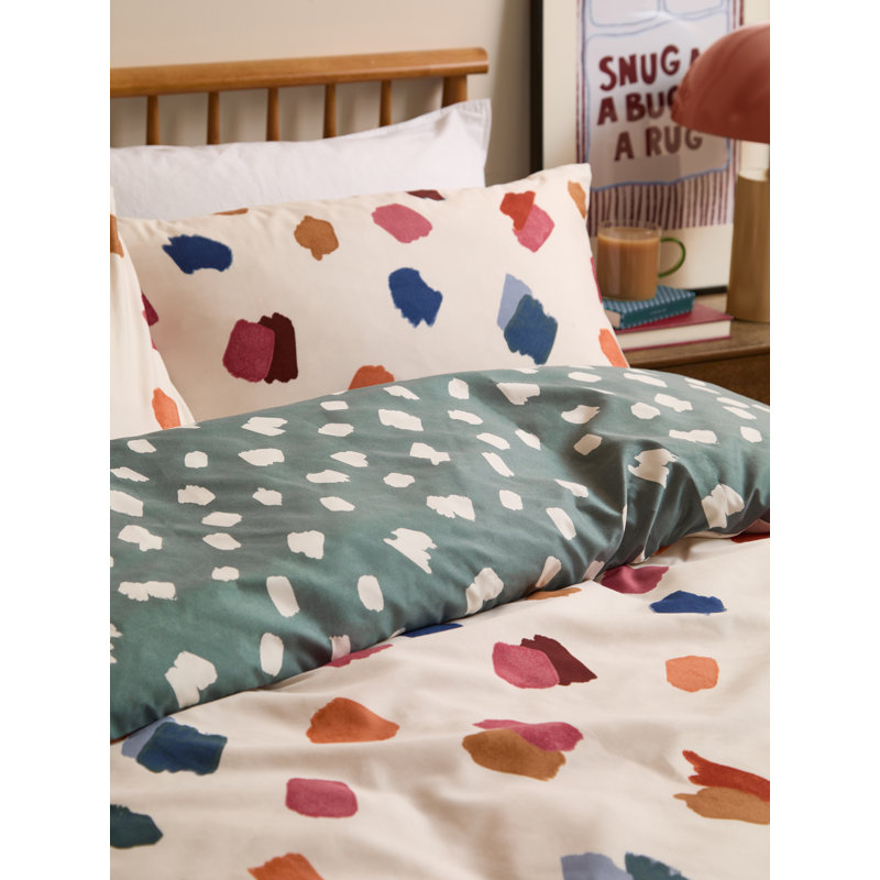 Astrid Polyester Abstract Duvet Cover Set with Pillowcases, Cream/Blue, Single Duvet Cover Set + 1 Standard Pillowcase