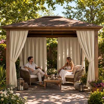 4 Pack Dual Rod Pocket Outdoor Waterproof Curtains, 54" Wide 84 Inch Polyester Weather Resistant Patio Drapes, Privacy Sun Shades in Cream for Porch, Balcony, Pergola&Gazebo Decor