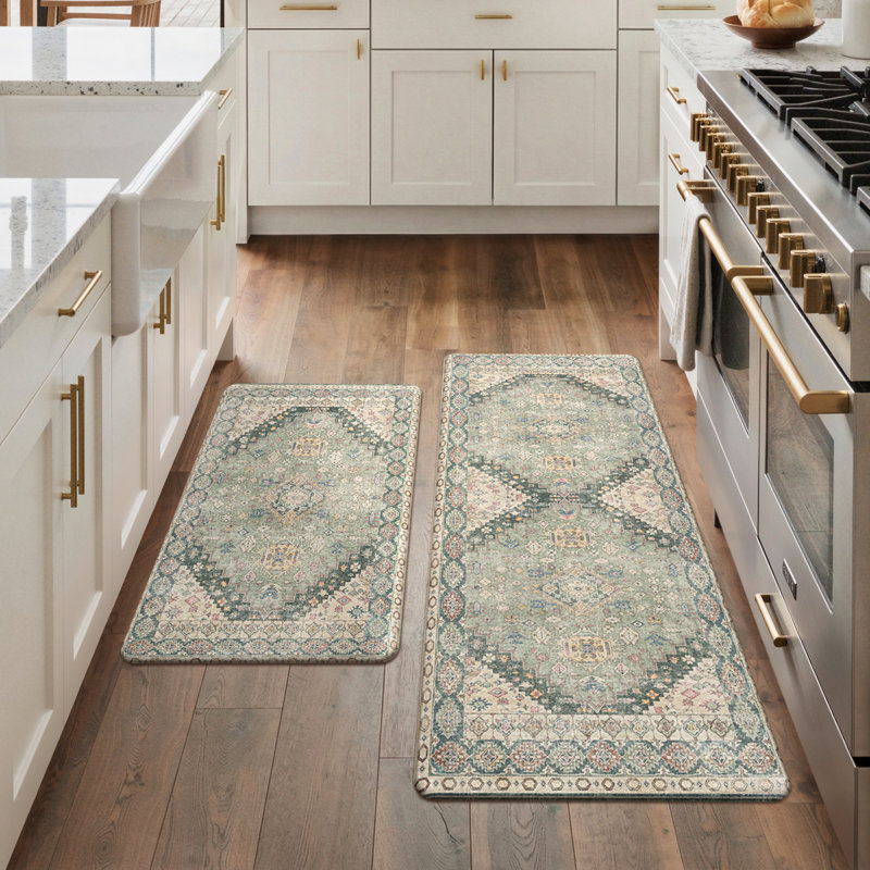 Anti-Fatigue Anti-Slip Waterproof Kitchen Mat, Runner 20" x 32" + 20" x 48", Green