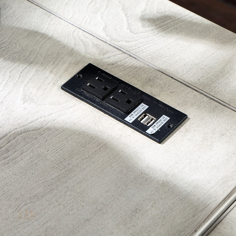 Bureau d'ordinateur transitionnel avec port USB, conception à plateau relevable et tiroir en queue d'aronde au fini blanc antique